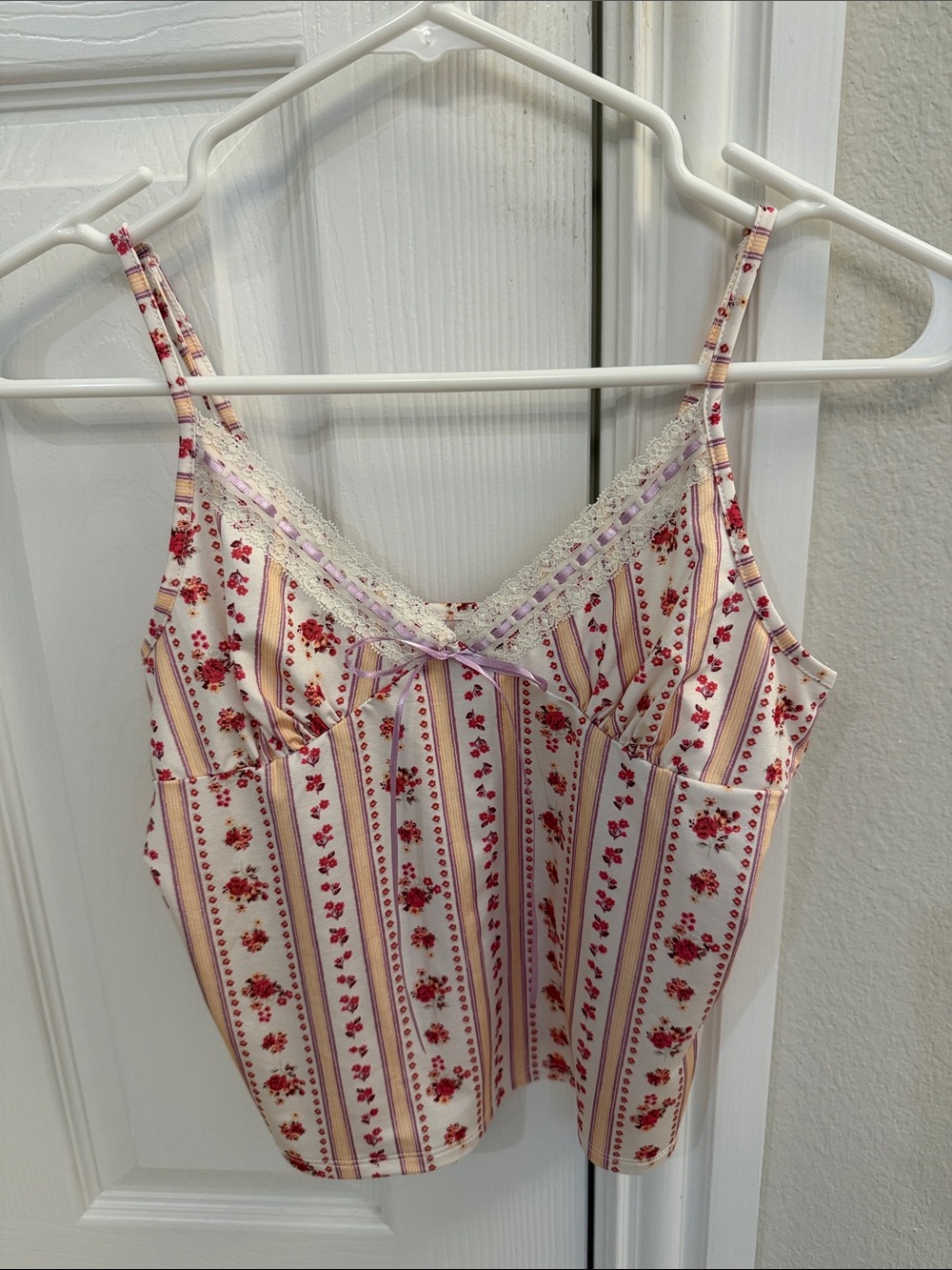 Urban Outfitters Kimchi Blue Cream Cami with Pink and Red Floral Stripes